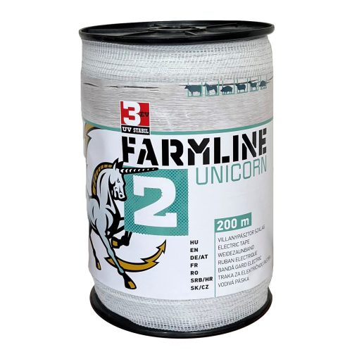 FarmLine Unicorn 2 villanypásztor szalag - 20mm - 200m - 90kg - 7,34 Ω/m