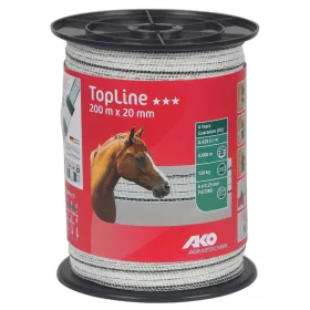   AKO TopLine villanypásztor szalag - 20mm - 200m - 120kg - 0,429 Ω/m (fehér/fekete)